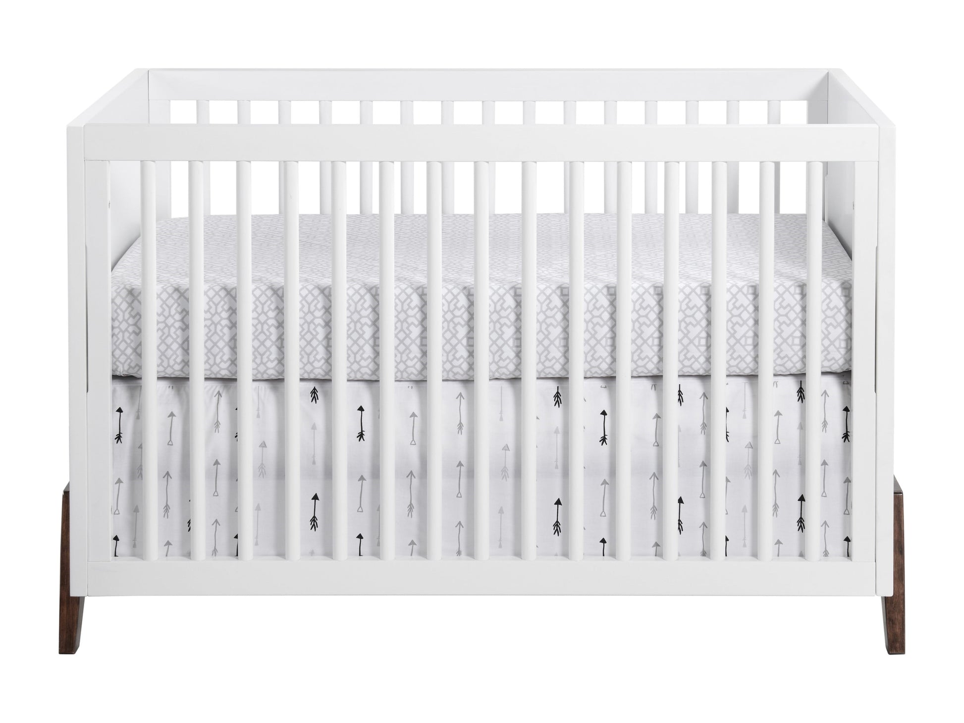 Mari Modern 3-in-1 Convertible Crib Island in White and Walnut Finish