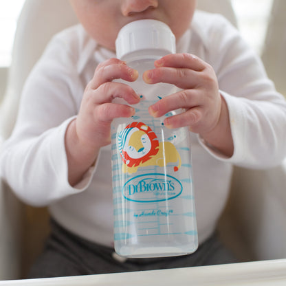 Natural Flow Anti-Colic Options+ Narrow Baby Bottle, Fox & Lion Design, 8 oz (250 ml), Level 1 Slow Flow Nipple, BPA-Free, Suitable for Newborns, Set of 2