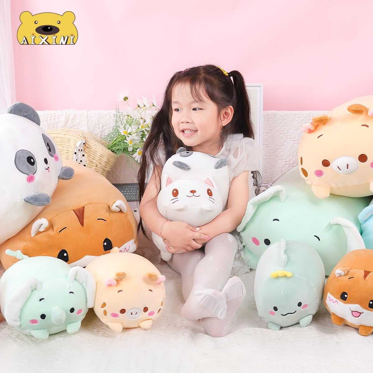 23.6-Inch Ultra-Soft Plush White Cat Cylindrical Body Pillow - Perfect Cartoon Hugging Companion