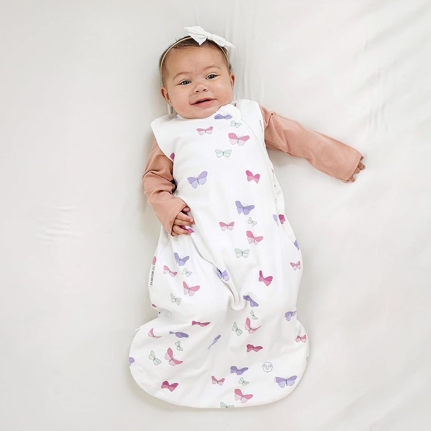 Merino Wool and Organic Cotton Baby Sleeping Bag - Classic 4-Season Sleep Sack with Two-Way Zipper for Ages 18-36 Months - Butterfly Design
