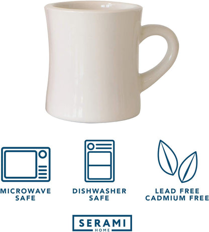 Original 11Oz Cream Diner Coffee Mug Set - Ceramic Mugs Great for Kitchen Set, Travel, and Hot Tea, Retro Waffle House Farmhouse Mug with Handle, Heavy Duty Coffee Cups (6 Pack)