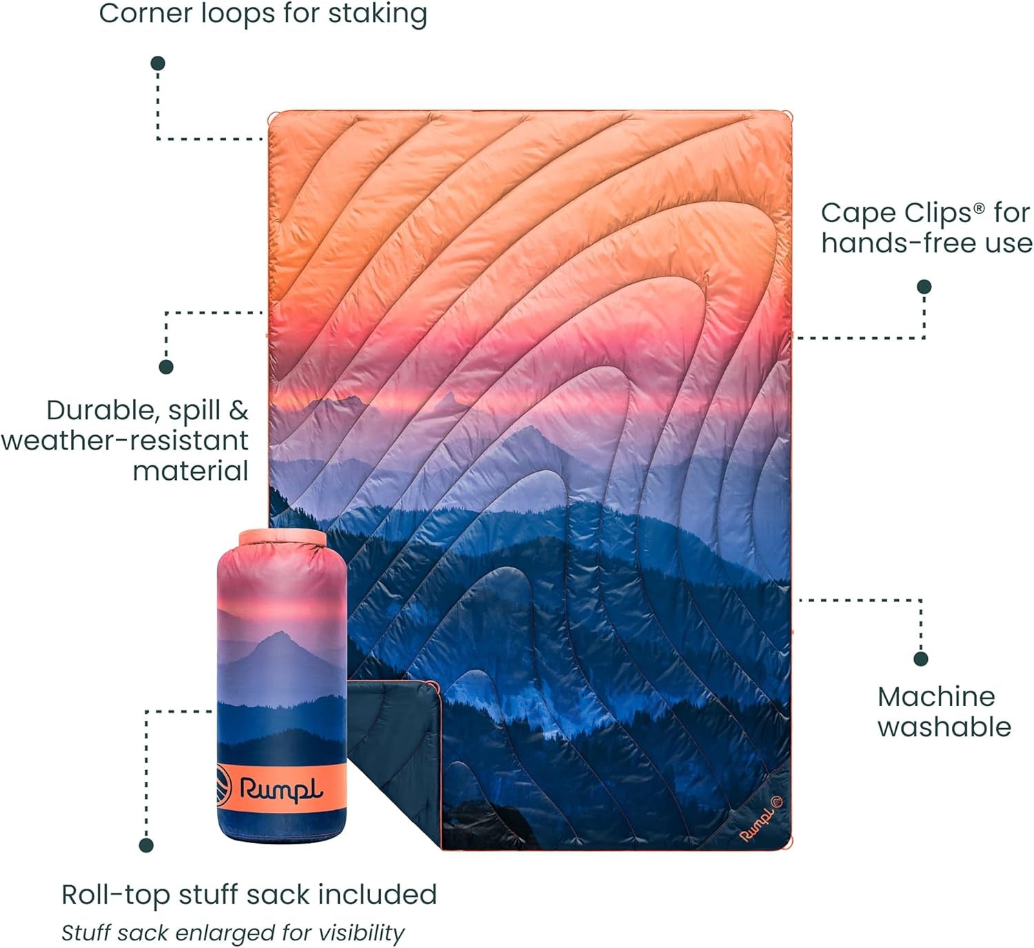 Original Puffy V2 Alpenglow - Warm, Water-Resistant Camping Blanket with 100% Recycled Synthetic Insulation, 52" x 75