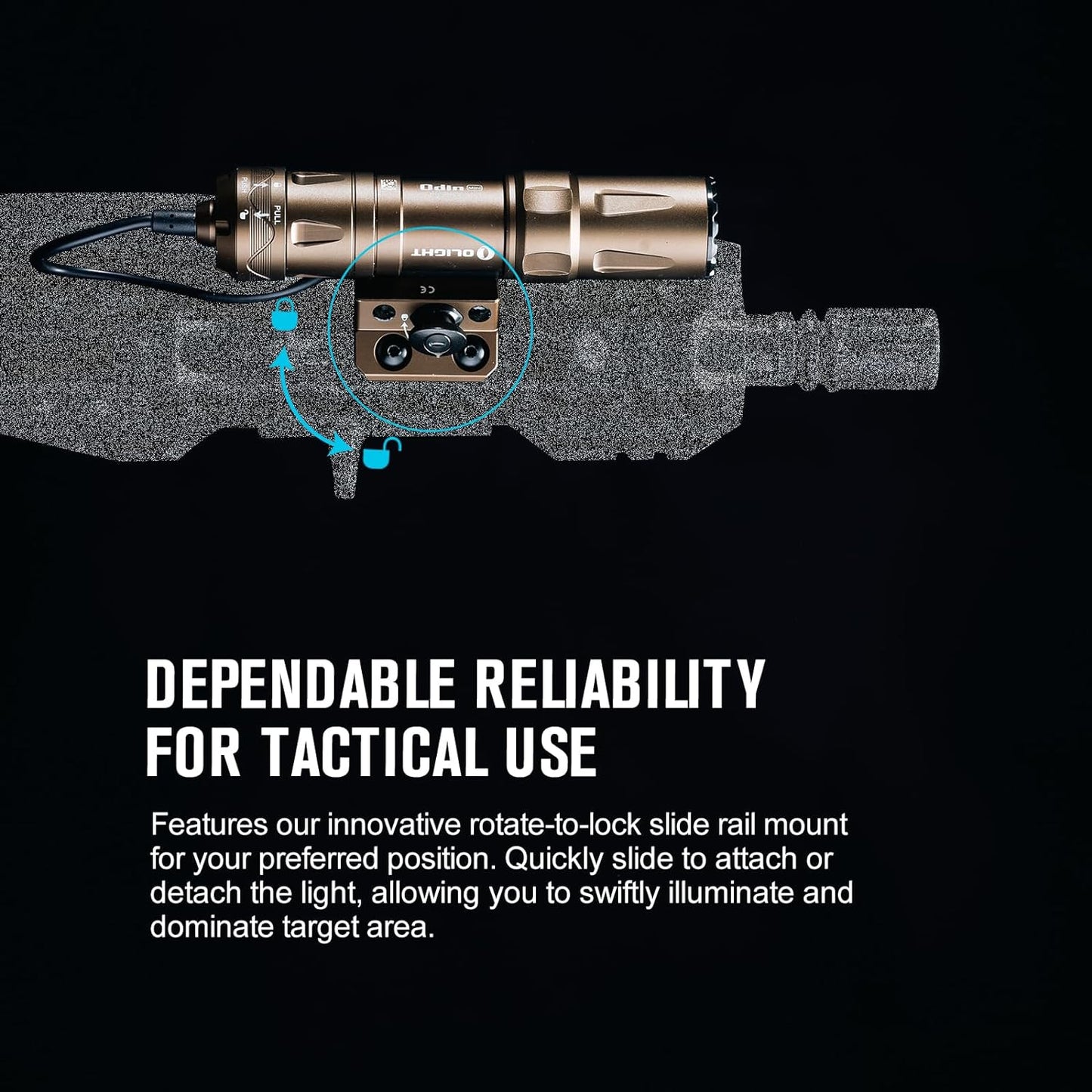 Odin Mini 1250 Lumens Ultra-Compact Rechargeable Mlok-Mount Weapon Light with Removable Slide Rail Mount and Remote Switch, 240 Meters Beam Distance, Mlok Included
