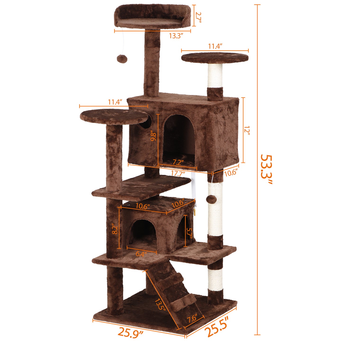 55-Inch Multi-Level Cat Tree Tower Activity Center with Condo - Available in 6 Colors