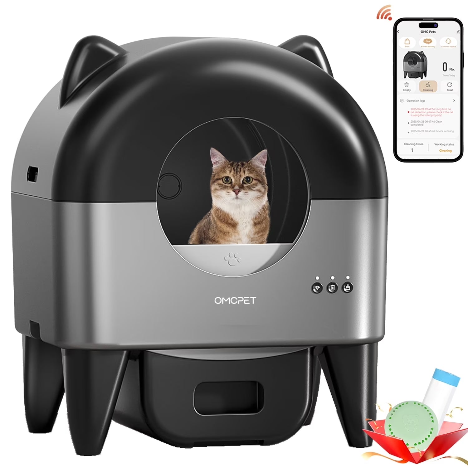 Self Cleaning Cat Litter Box, Automatic Smart Litter Box for Multiple Cats with 10 Safety Sensor Radars, 110L Electric Cat Box with App-Control, Odor Control, Quiet Operation, Black