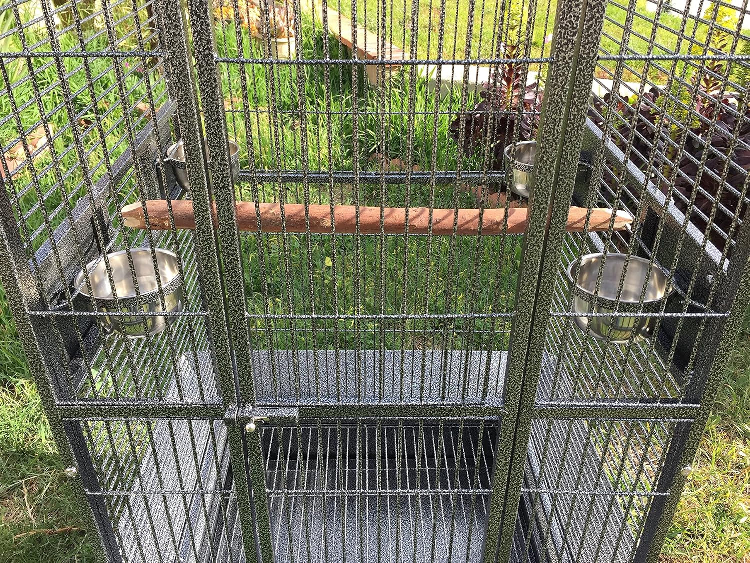 New Large Wrought Iron Open/Close Play Top Bird Parrot Cage, Include Metal Seed Guard Solid Metal Feeder Nest Doors (28" W X 22" D X 59" H Black Vein)