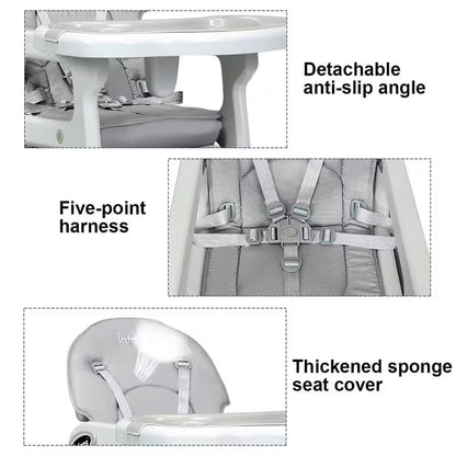 Adjustable 3-in-1 Grey Plastic Baby High Chair with Detachable Trays