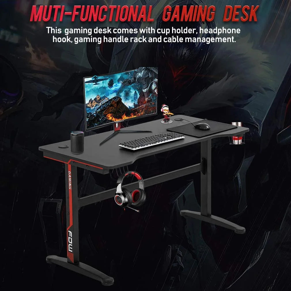 Professional Gaming and Home Office Desk with Integrated Cup Holder and Headphone Hook