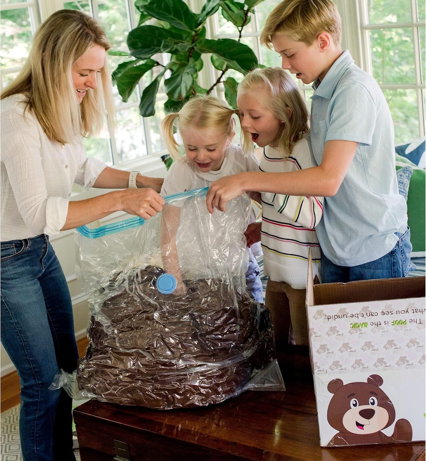 Sqoosh2Poof™ Jumbo Plush Bear - 54" Compressed for Convenient Storage