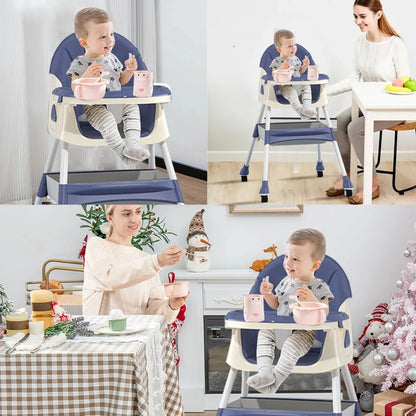 Adjustable 4-in-1 Baby Highchair and Convertible Toddler Dining Chair with 5-Point Safety Harness and Removable Dinner Plate, Blue