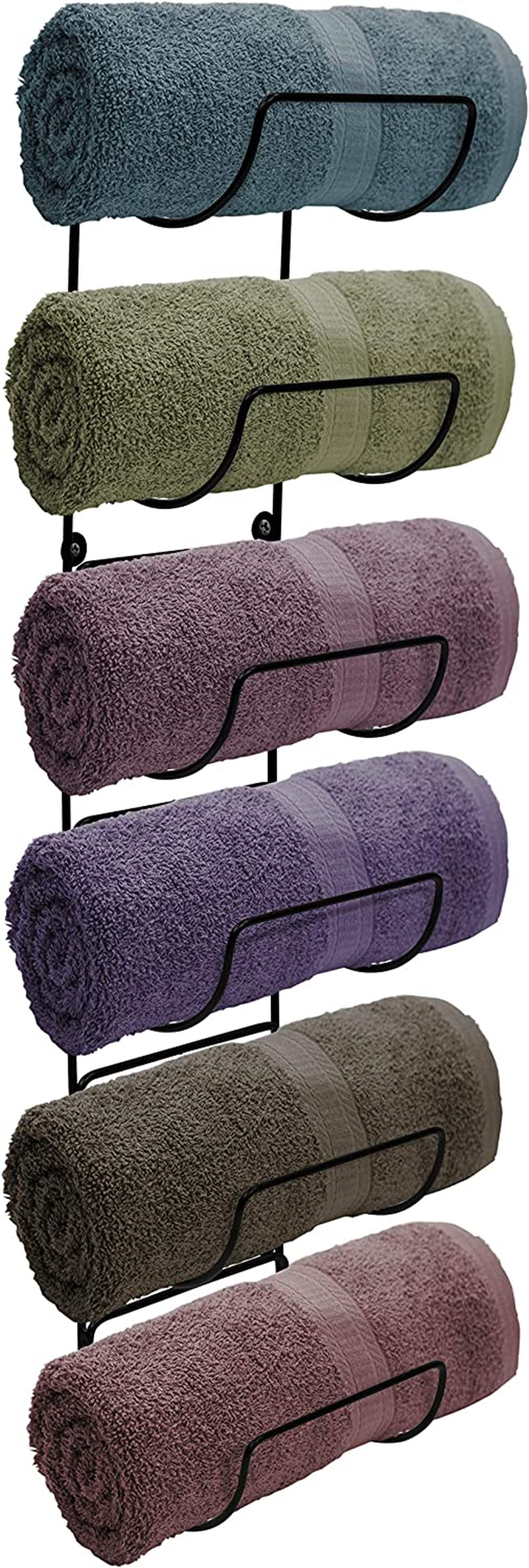 Wall-Mounted Towel Rack - Black Metal Bathroom Organizer with 6 Compartments for Towel Storage, Ideal for Gym, Spa, RV, and Kitchen Use