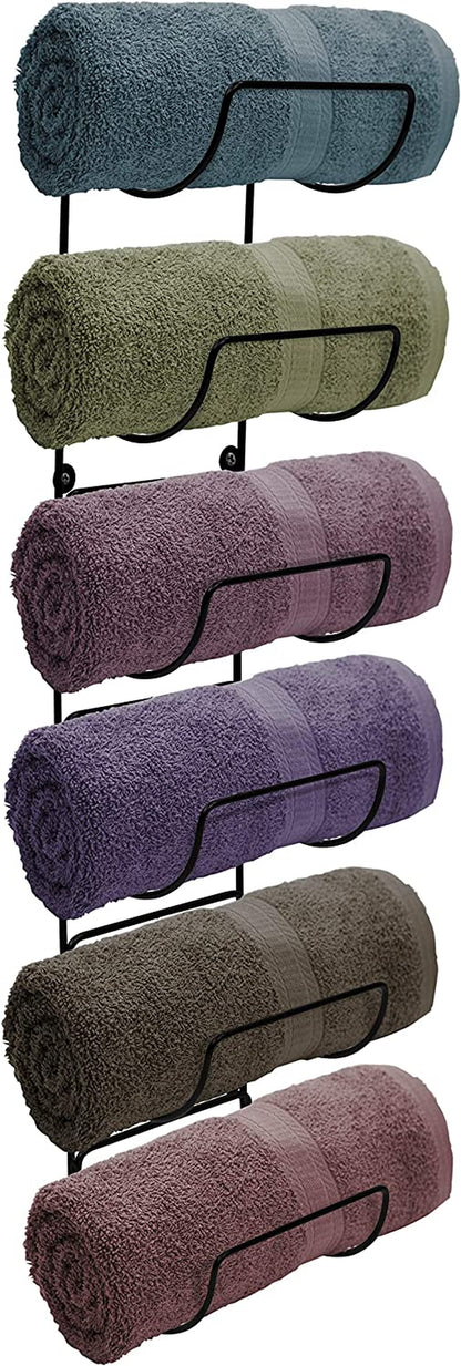 Wall-Mounted Towel Rack - Black Metal Bathroom Organizer with 6 Compartments for Towel Storage, Ideal for Gym, Spa, RV, and Kitchen Use