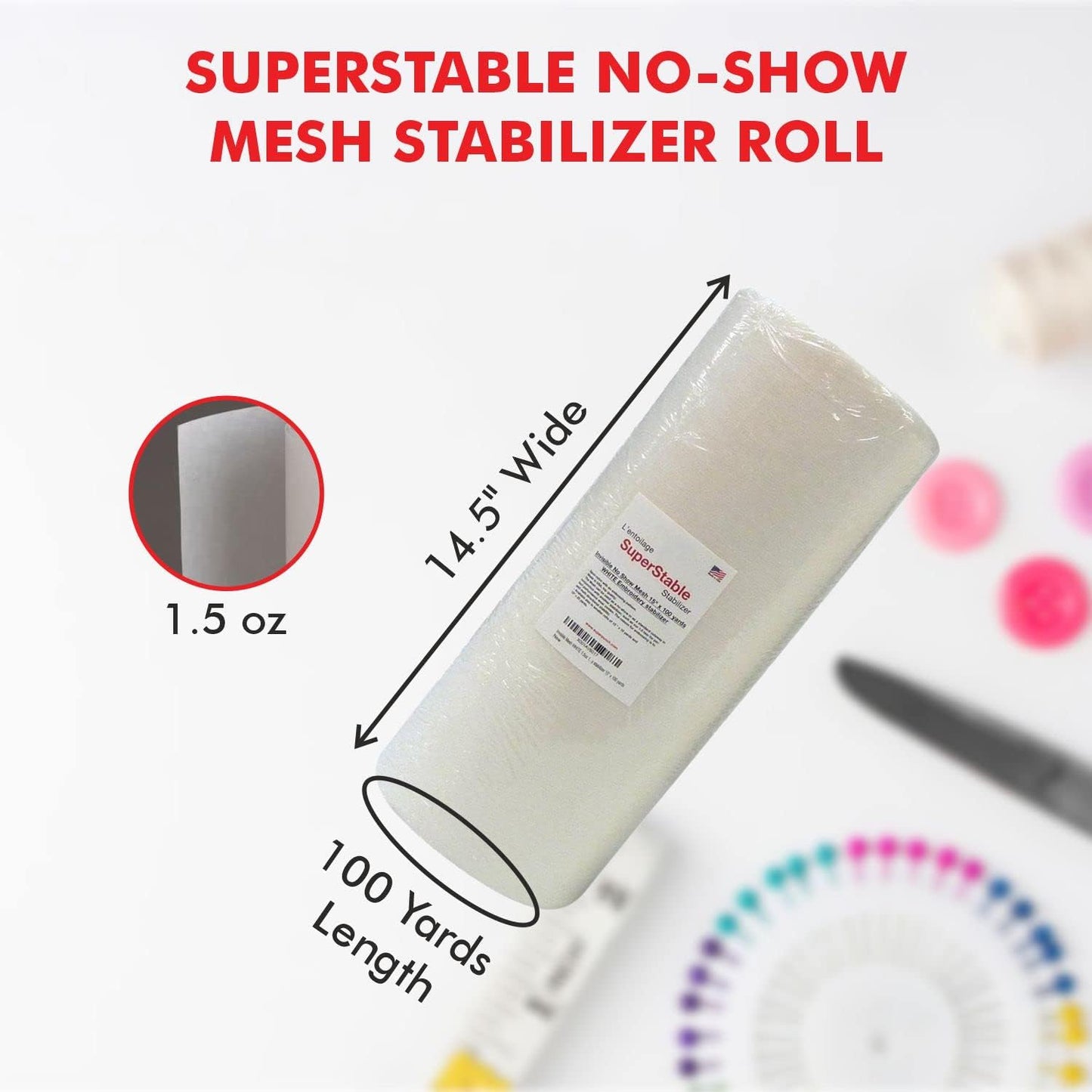 Invisible No-Show Mesh Stabilizer, 1.5 Oz Cutaway for Embroidery Machines-14.5I