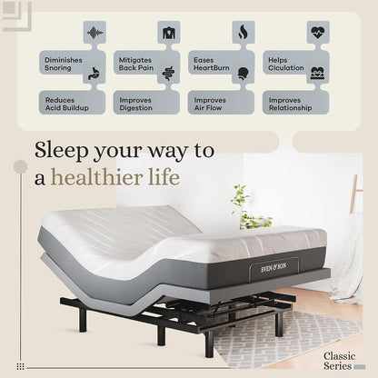 Classic Adjustable Bed Base with Head and Foot Lift, Massage Function, Under-Bed Lighting, USB Ports, Gel Memory Foam, Zero Gravity Smart Frame - Queen Size with 10-Inch Firm Memory Foam Mattress