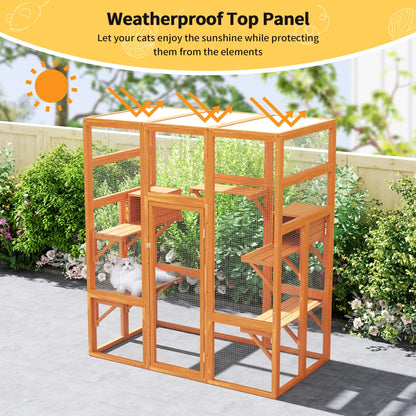 Large Wooden Cat Enclosure Catio Cat Cage Outdoor Pet House Small Animal Hutch, Orange