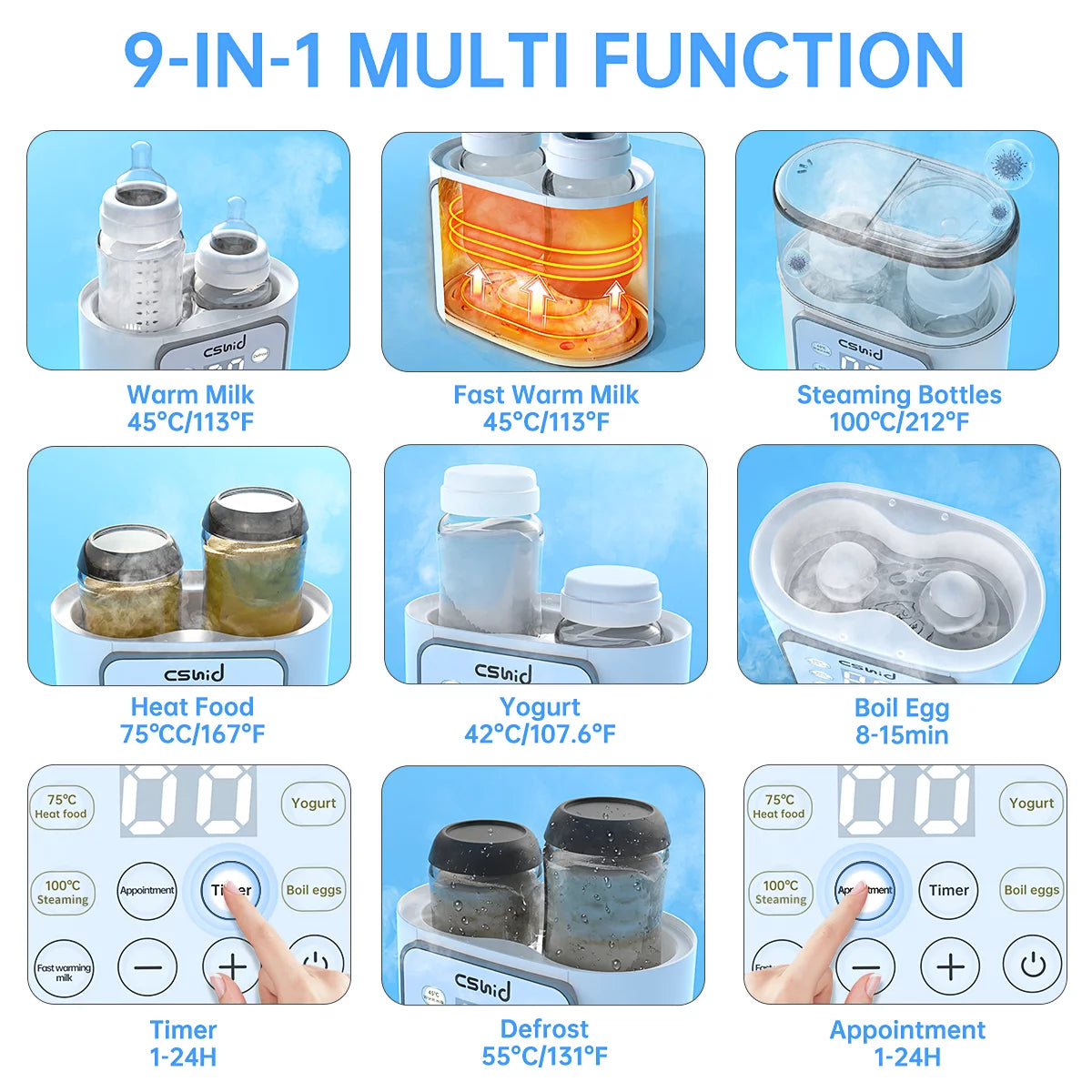 9-in-1 Multi-Function Baby Bottle Warmer: Advanced Milk Heating and Food Defrosting Solution