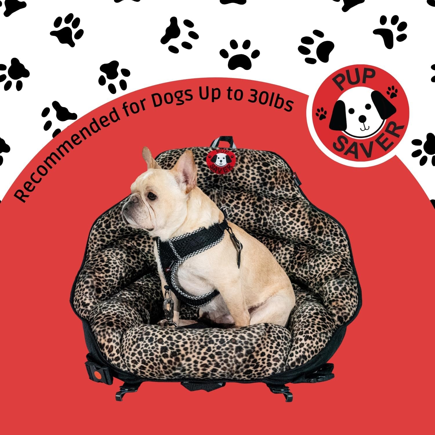 Dog Car Seats for Small and Medium Dogs | Travel Booster Pet Seat | Crash-Tested Dog Bed for Cars | Compatible with Seat Belt Harness | Ideal for Dogs up to 30Lbs (Leopard with Black Trim)