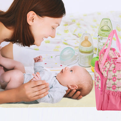 Sophisticated 5-Piece Insulated Baby Diaper Tote Set Featuring Messenger Bag, Handbag, and Food/Bottle Bag in Pink