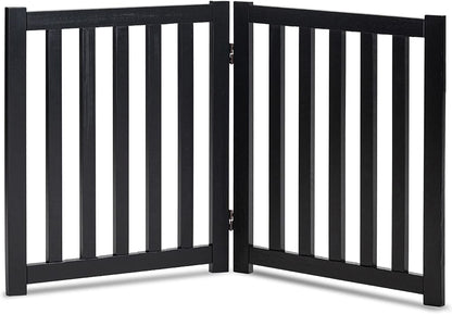 2-Panel Wooden Free Standing Foldable Dog Gate Indoor – Solid Hardwood 24" High, Step-Over Safety Pet Gate for Doorways, Stairs & Small Spaces - Indoor Use, Black