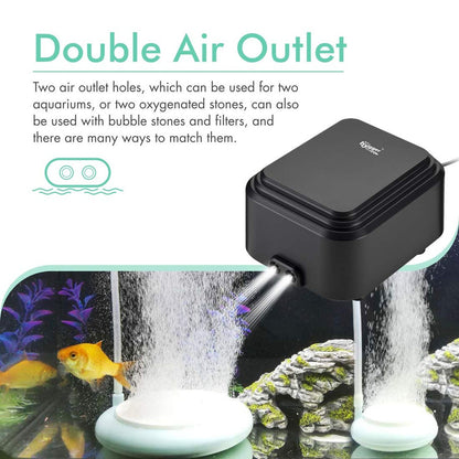 Hygger Quietest Aquarium Air Pump, Adjustable Oxygen Pump 2 Air Outlets Ultra...