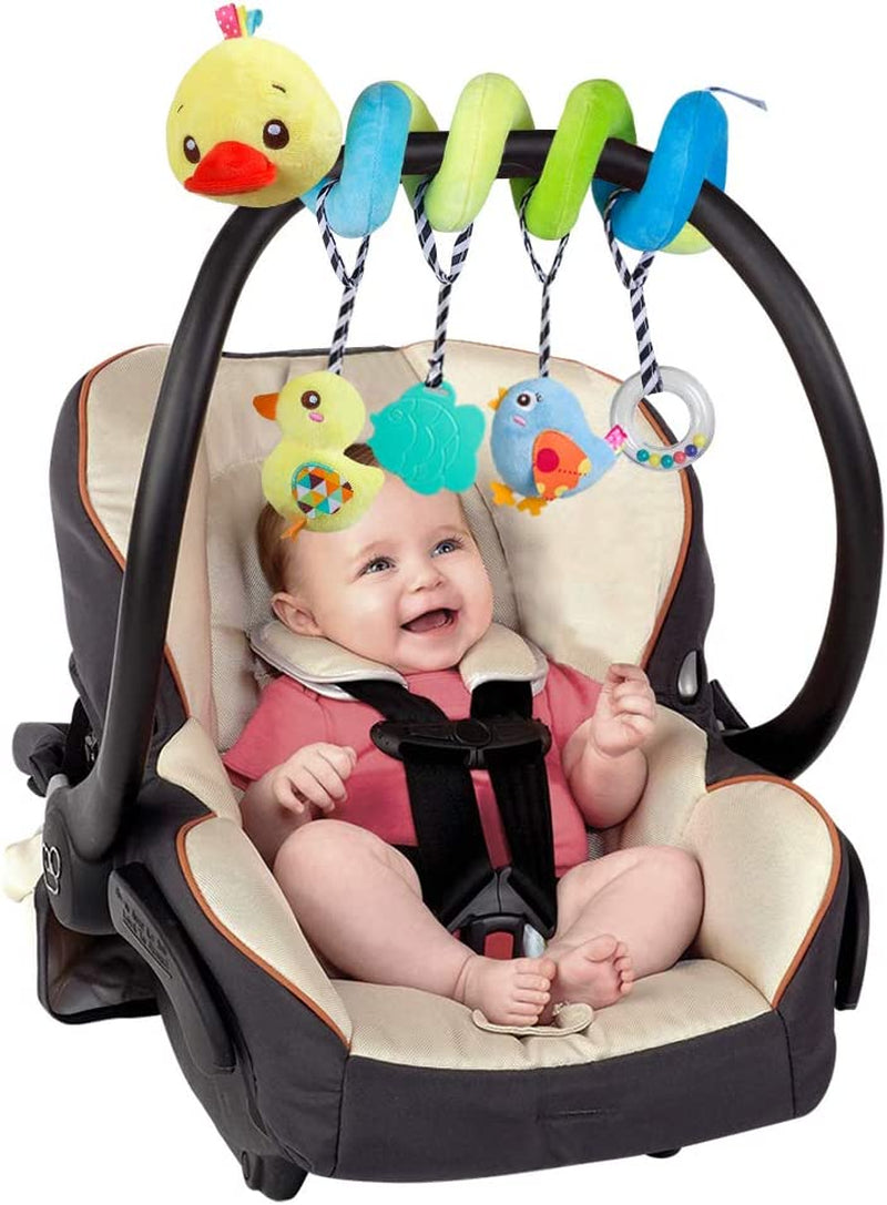 Baby Car Seat Activity Spiral Toys, Plush Crib Accessories with Squeaker for Boys and Girls (Duck Design)