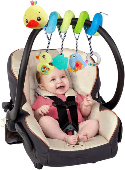 Baby Car Seat Activity Spiral Toys, Plush Crib Accessories with Squeaker for Boys and Girls (Duck Design)