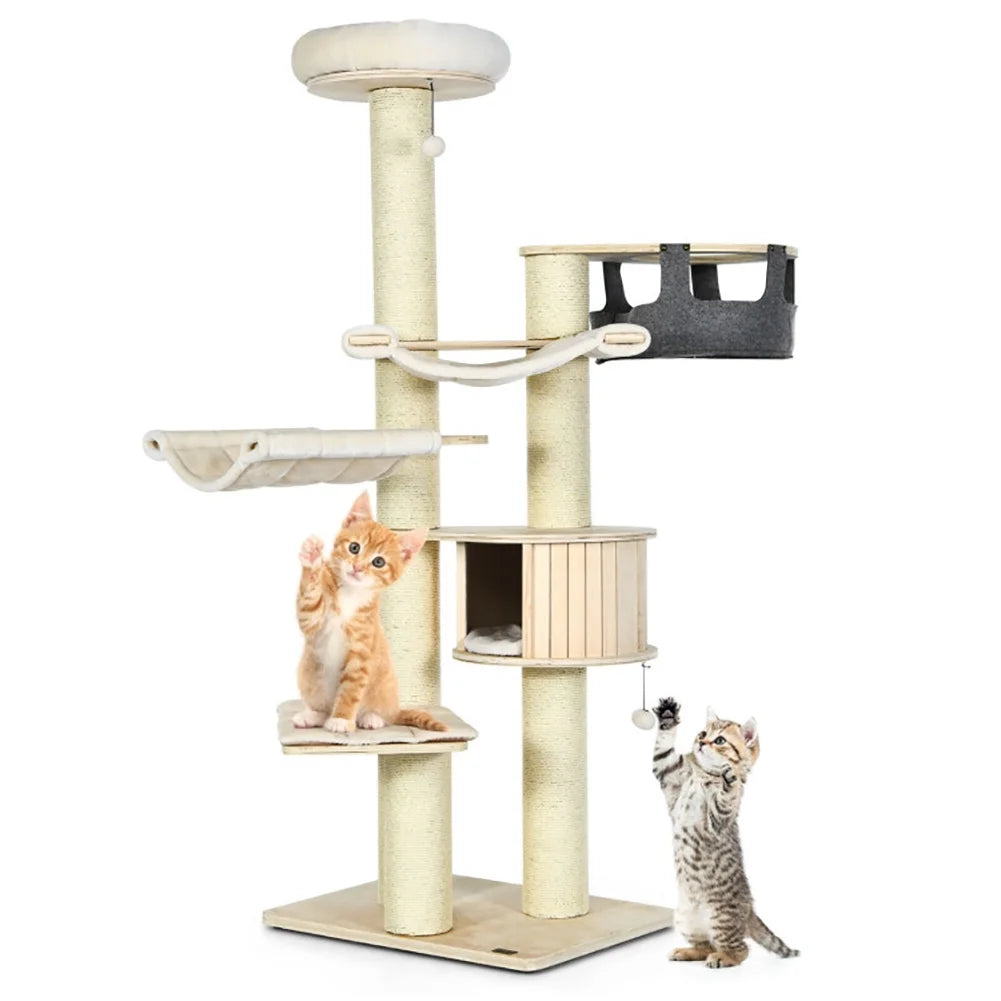 Cat Tower, Cat Tree for Indoor Cats, 77.5-Inch Cat Tree Condo Multi-Level Kitten Activity Tower with Sisal Posts-Cream White for Kittens, Elderly Cats, Adult Cats