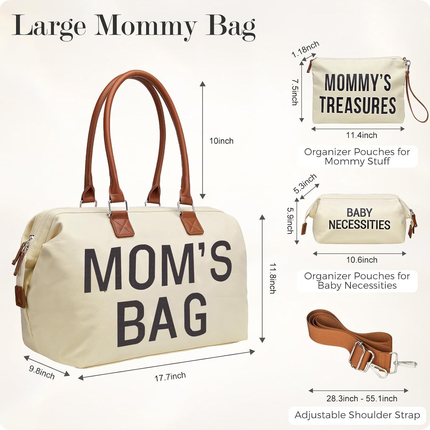 Premium Waterproof Diaper Tote Bag for Hospital and Travel in Cream White