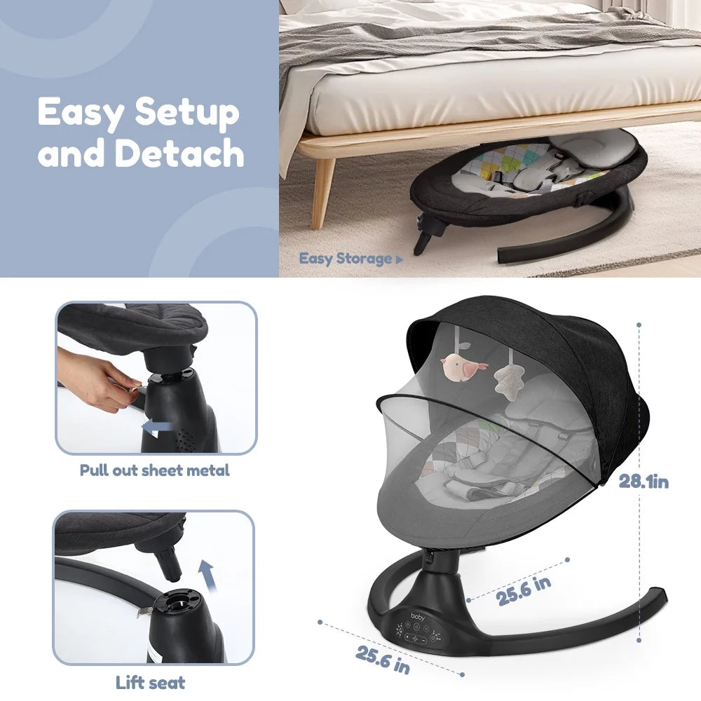 Electric Baby Swing and Rocker with Remote Control, Five Adjustable Sway Speeds, Bluetooth Music Connectivity - Black