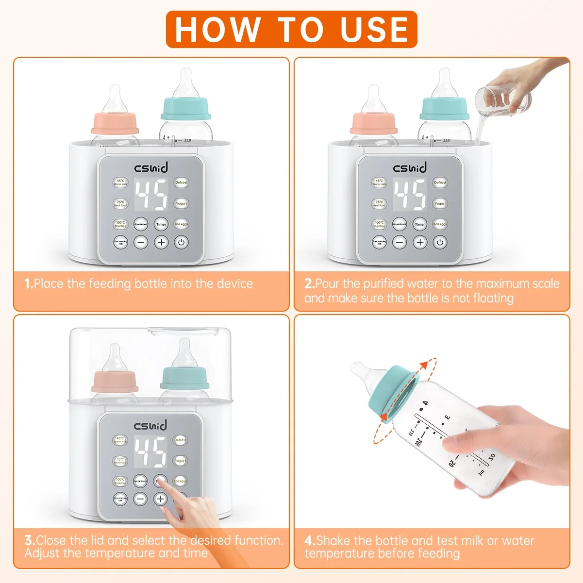 Multifunctional 9-in-1 Baby Bottle Warmer and Food Heater with Defrost Function, Dual Capacity, Programmable Timer, and 24-Hour Temperature Control for Breast Milk and Formula, BPA-Free with LCD Display