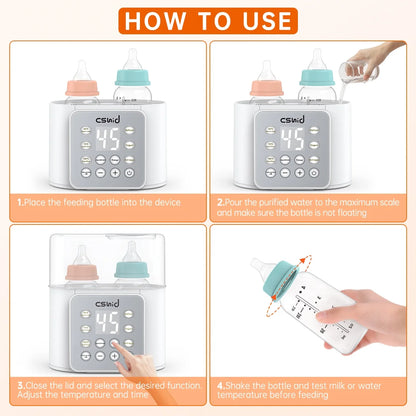 Multifunctional 9-in-1 Baby Bottle Warmer and Food Heater with Defrost Function, Dual Capacity, Programmable Timer, and 24-Hour Temperature Control for Breast Milk and Formula, BPA-Free with LCD Display