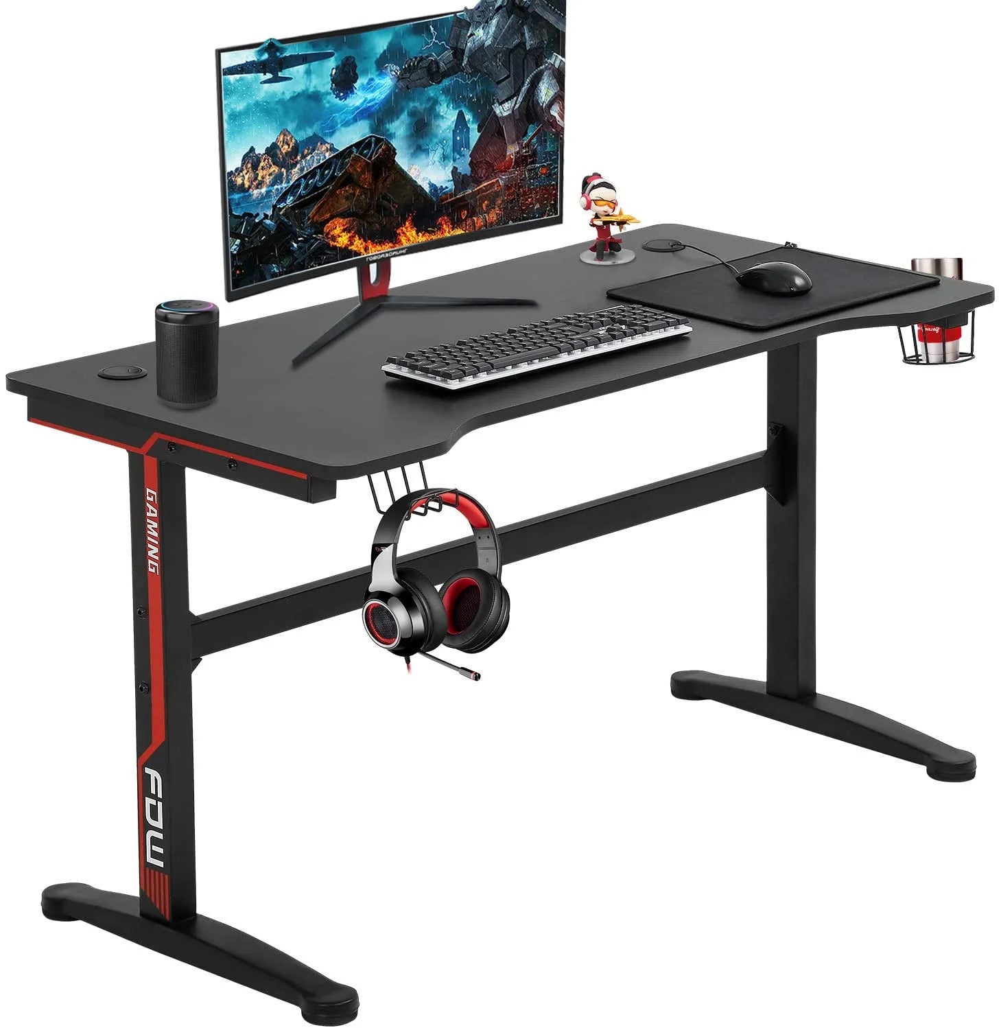 Professional Gaming and Home Office Desk with Integrated Cup Holder and Headphone Hook