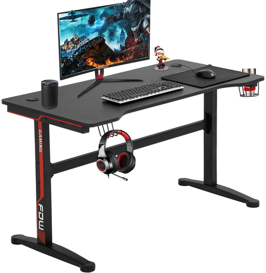 Professional Gaming and Home Office Desk with Integrated Cup Holder and Headphone Hook