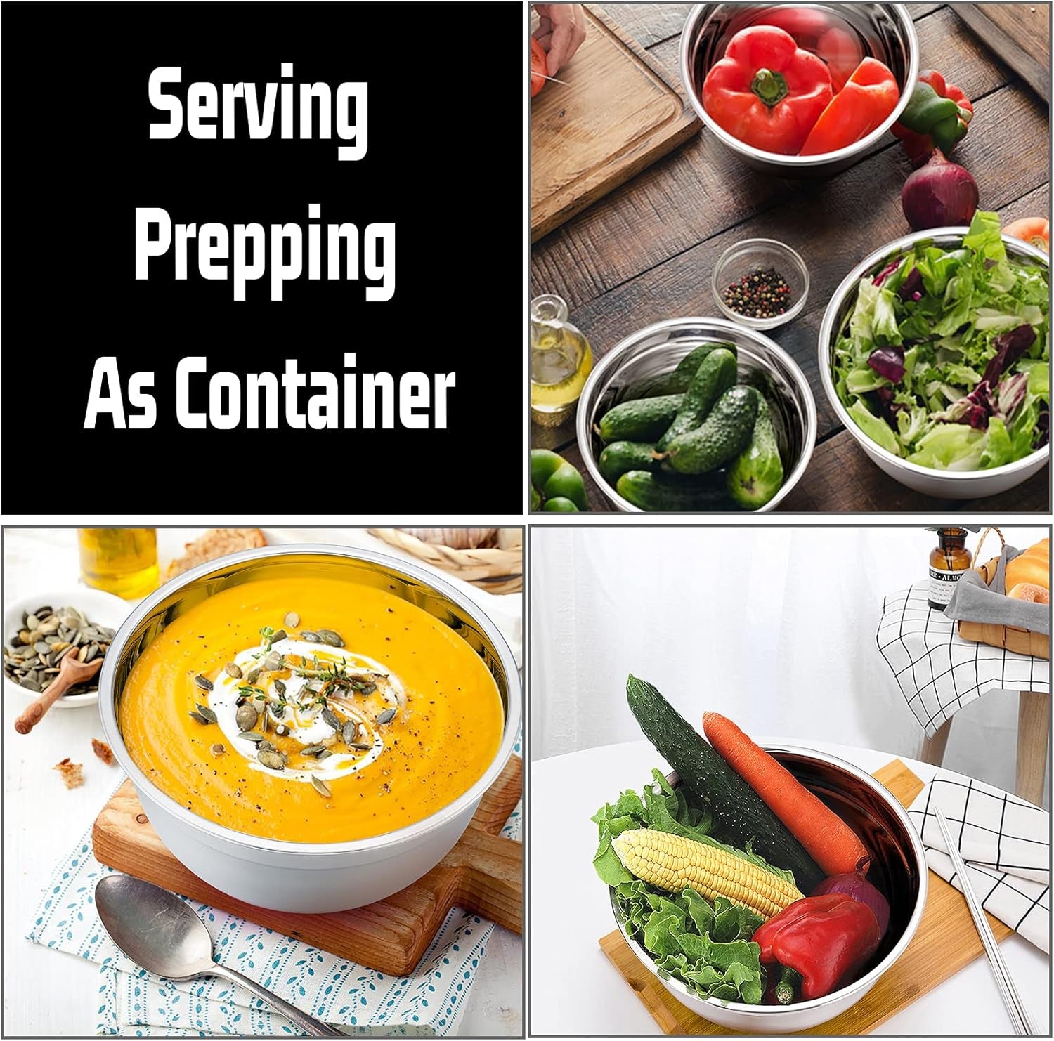 Mixing Bowls with Lids, Set of 6, Stainless Steel Nesting Mixing Bowls & Fitting Lids & Non-Slip Silicone Bottom, Ideal for Mixing, Storing, Size 0.7/1/1.5/2.5/3/4.6 Qt, Black