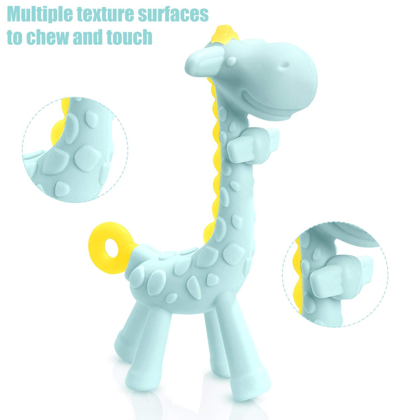BPA-Free Silicone Giraffe Baby Teether Toy with Storage Case - Designed for Infants 3 Months and Older for Sore Gums Relief - Ideal Baby Shower Gift (Blue)