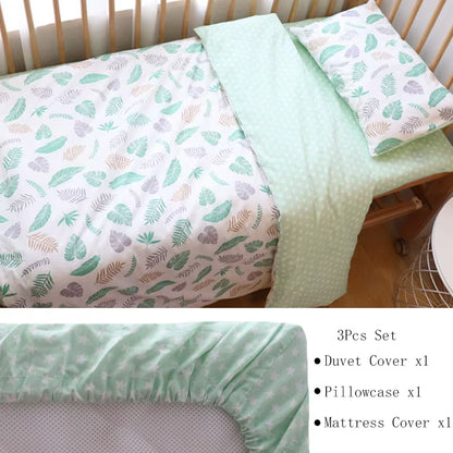 3-Piece Cotton Baby Crib Bedding Set for Boys and Girls, Includes Pillowcase, Sheet, and Duvet Cover, Ideal for Children's Room Decoration