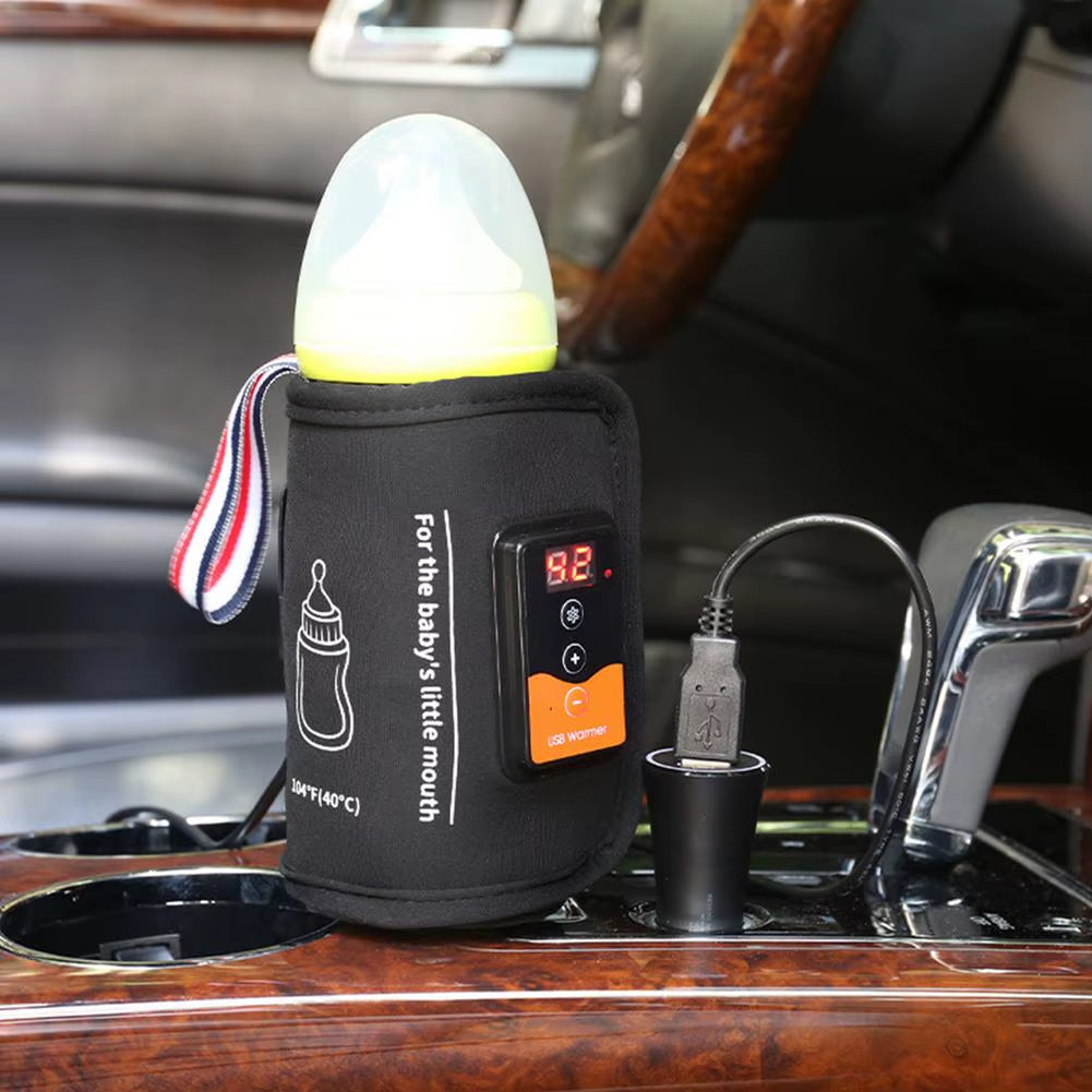 Portable USB Baby Bottle Warmer with Thermostat and Insulation Cover for Intelligent Milk Heating in Vehicle