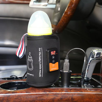 Portable USB Baby Bottle Warmer with Thermostat and Insulation Cover for Intelligent Milk Heating in Vehicle