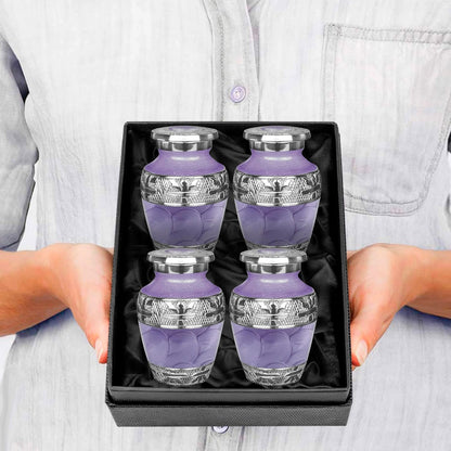 Small Urns for Human Ashes Keepsake, Decorative Mini Cremation Urn for Adult Men & Women, Set of 4, Purple with Silver Lining