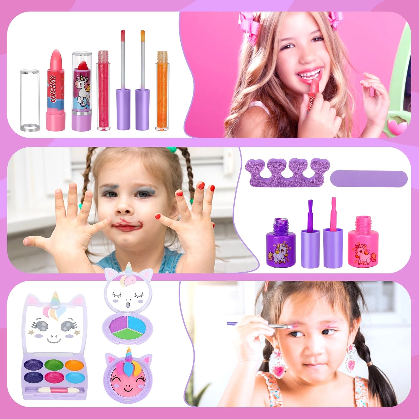 Kids Washable Makeup Set with Un-Icorn Case for Girl Birthday Gift Toy for 3-12 Year Old