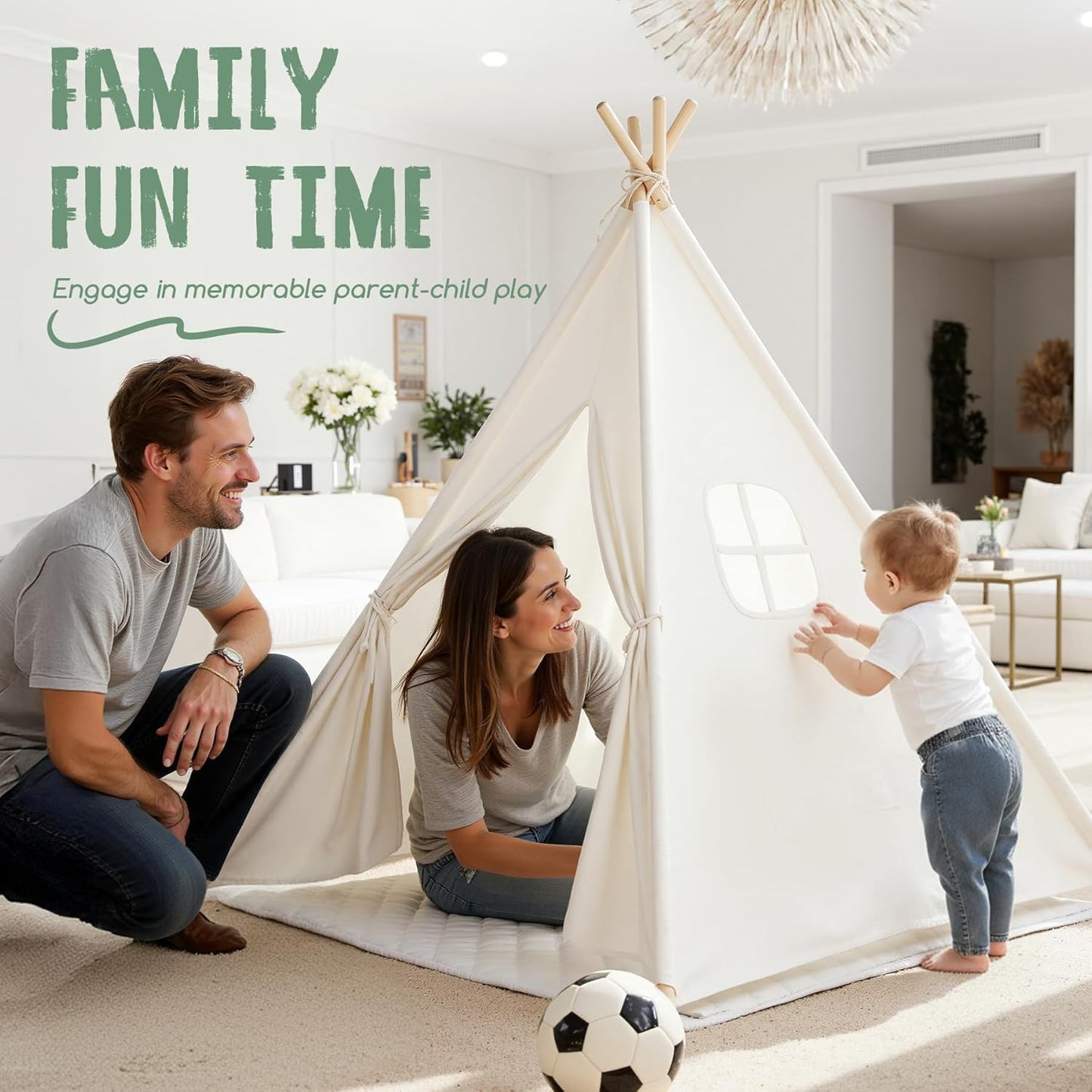 Indoor Teepee Tent for Children - Washable Toddler Playhouse with Lights for Sleepovers - Foldable Gift for Boys and Girls