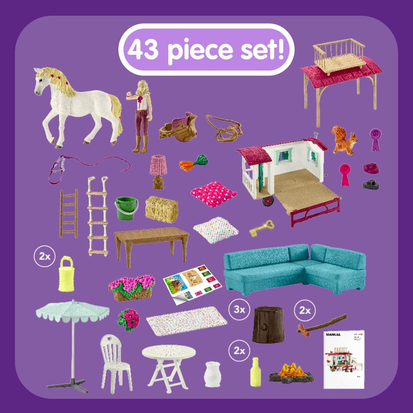 Horse Club Camper Set with Toy Horse Figurine - 43-Piece Gift for Girls and Boys, Ages 5+