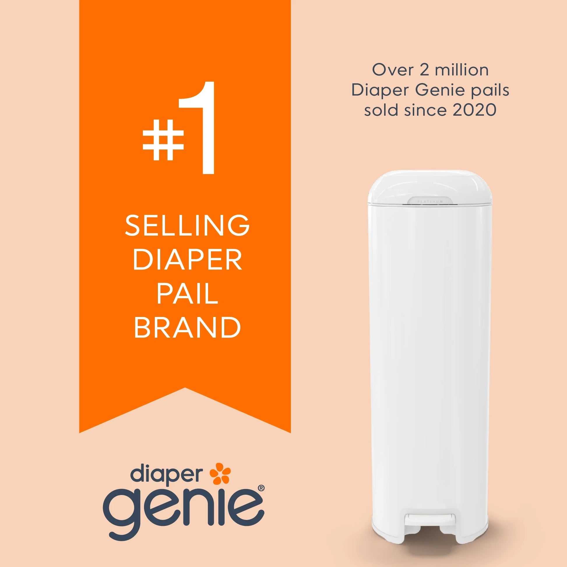 Platinum White Stainless Steel Diaper Disposal System with 18 Roll Bags for Infants